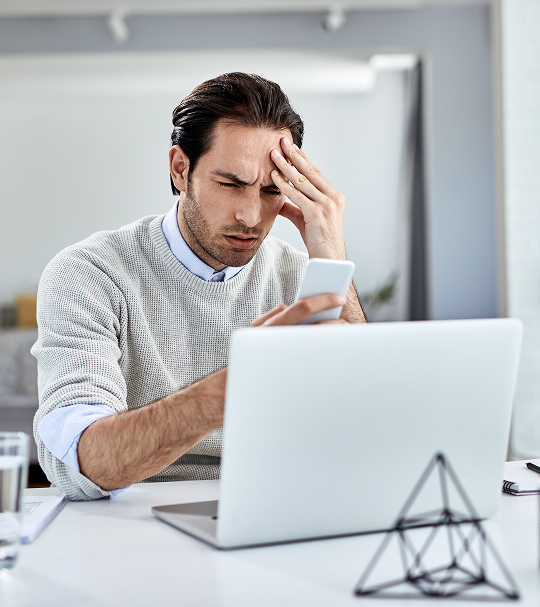 Frustrated remote worker at home